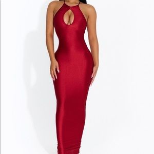 Red midi dress from Naked Wardrobe’s sleek collection.